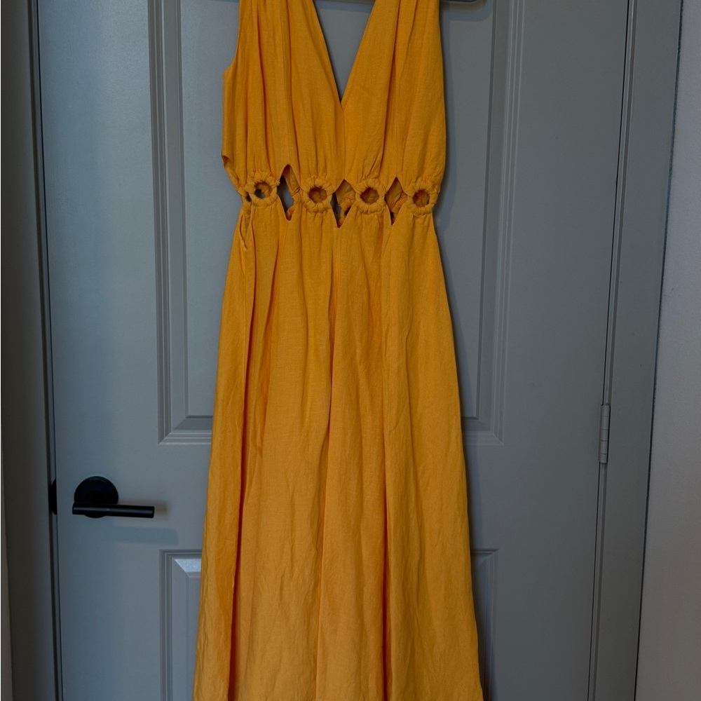 Bright orange Cutout linen Maxi Dress sundress - XS